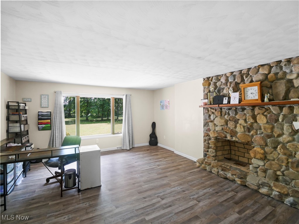 4234 Lyntz Road Warren, OH 44481 - Photo 14 of 36 Office space featuring wood finished floors and a stone fireplace