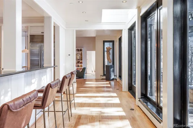 a view of a balcony with chairs