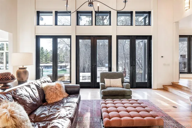 a outdoor living space with furniture and a large window