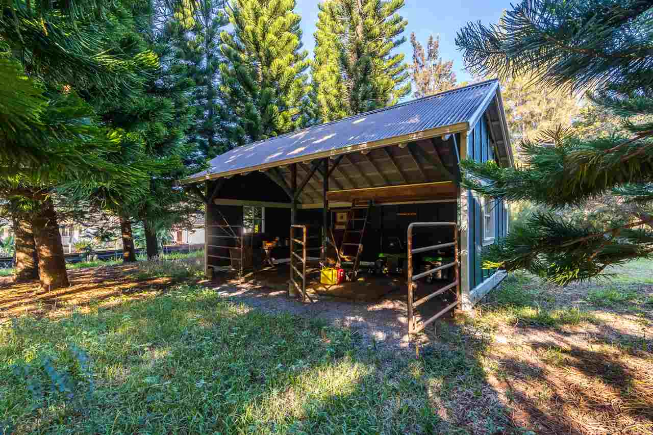 100 Laenani Street Haiku, HI 96708 - Photo 25 of 30 a view of a wooden house with a big yard and large trees