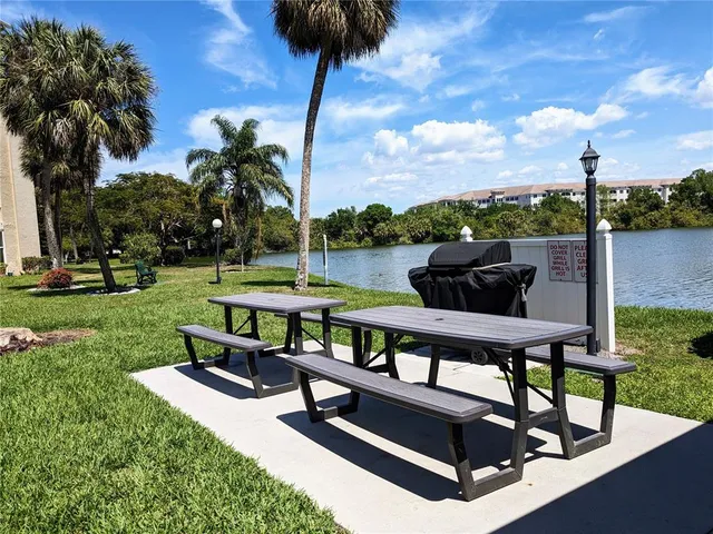 a view of a bench in a garden