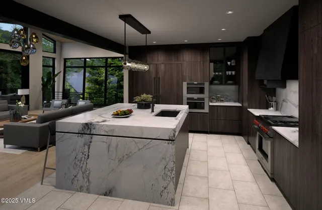 a kitchen with a stove and a refrigerator