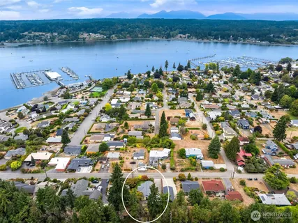a view of a lake with a city