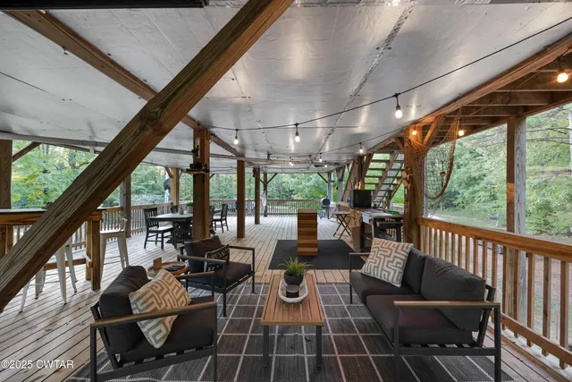 a living room with patio