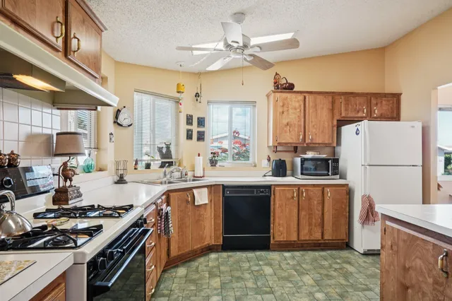 a kitchen with a stove a sink and a refrigerator