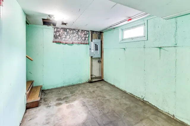 a view of a garage with table