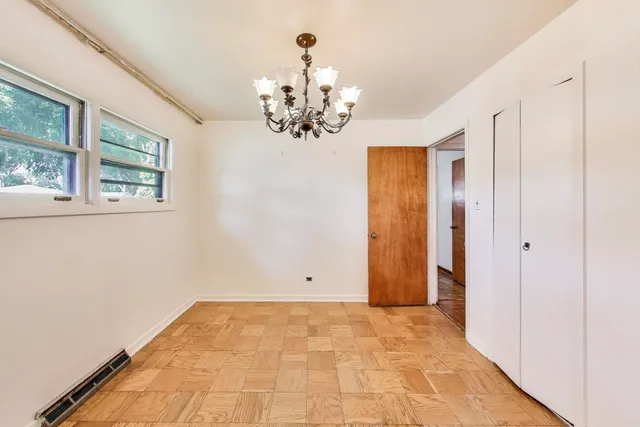 a view of a chandelier in a room