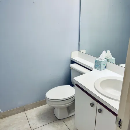 a white toilet sitting next to a bathroom sink
