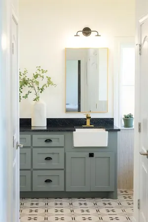 a room with a bed and a mirror