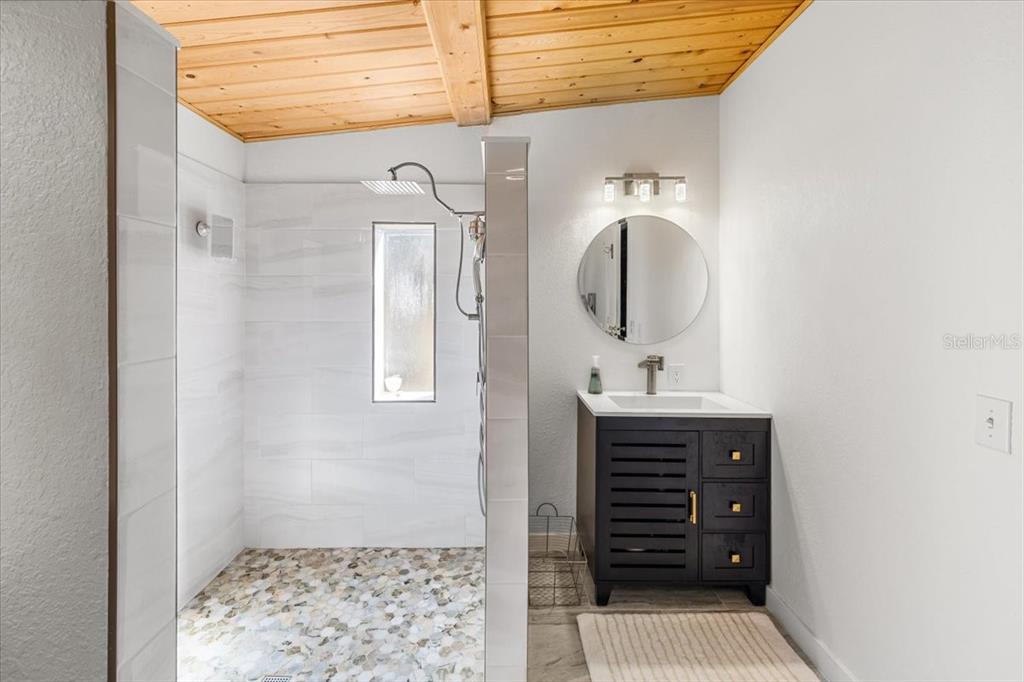 13205 Star Road Brooksville, FL 34613 - Photo 18 of 40 a bathroom with a sink a mirror and shower