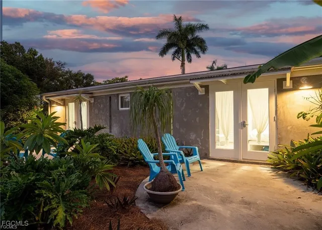 a front view of a house with patio