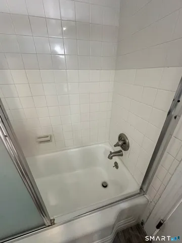 a bathroom with a bathtub