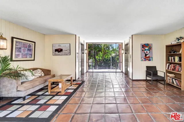a porch with wooden floor