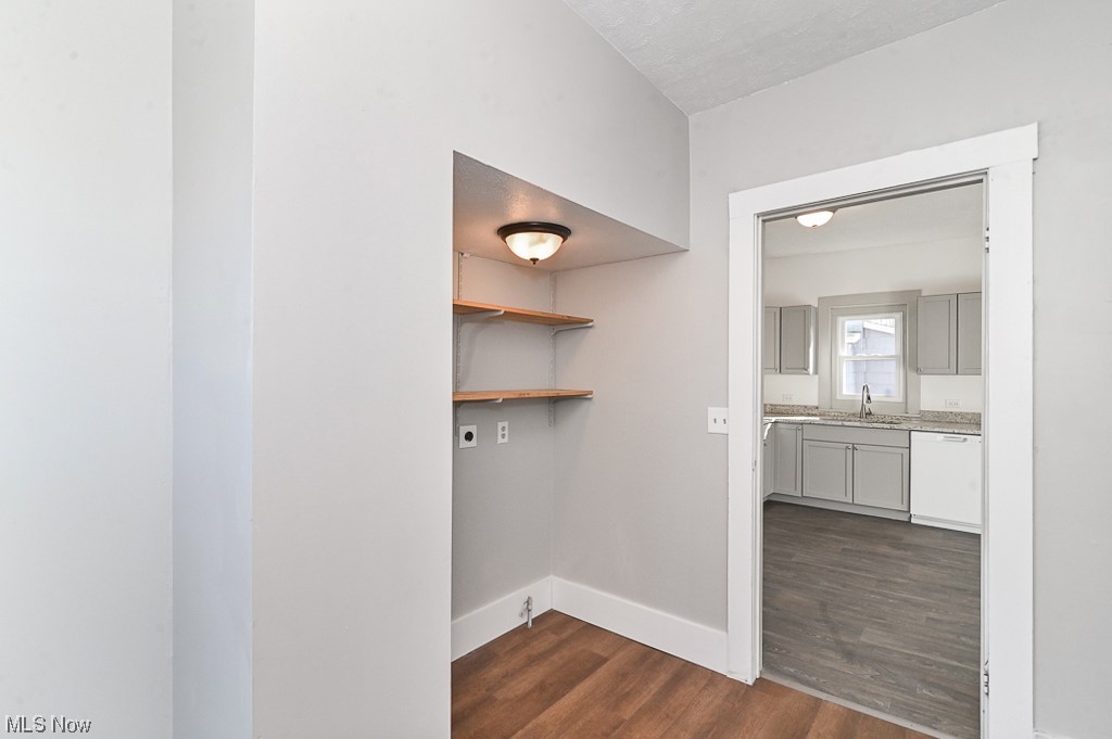 6469 Red Brush Road Ravenna, OH 44266 - Photo 21 of 34 Hallway with dark hardwood / wood-style flooring and sink