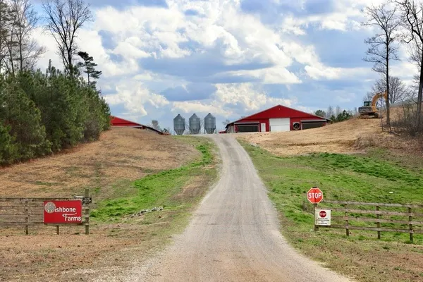 a view of a road with a houses