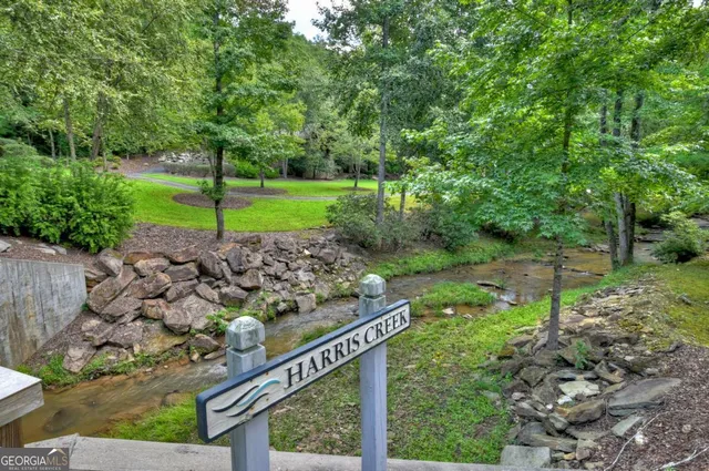 a view of a small yard with a small cabin