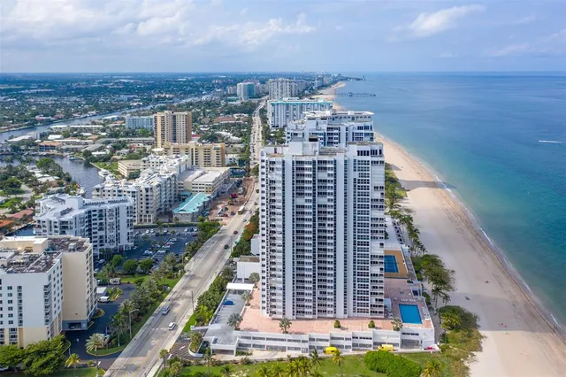 a city view with tall buildings