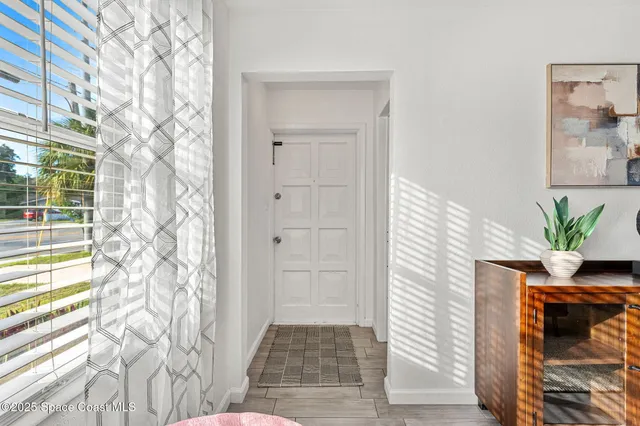a window and a potted plant on a wooden floor