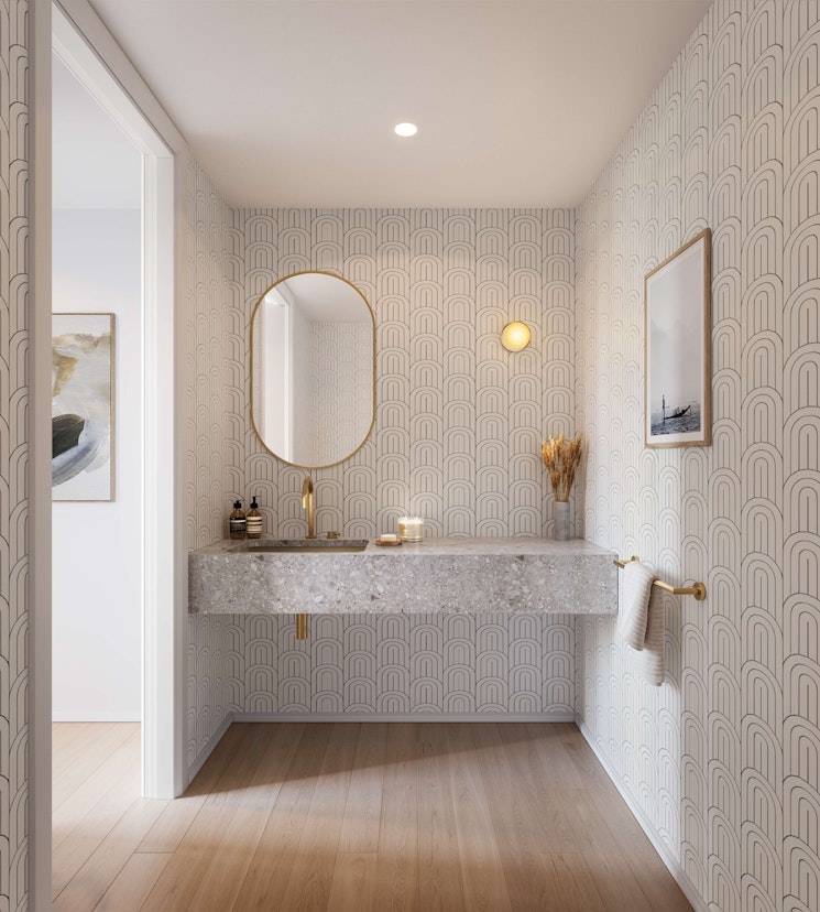 349 West 51st Street, Unit 3B Manhattan, NY 10019 - Photo 6 of 16 a bathroom with a sink double vanity and a mirror