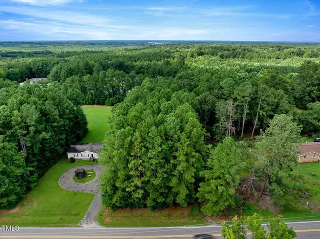 a view of a garden with a houses