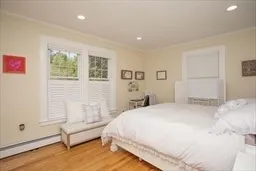 a spacious bedroom with a bed and a window