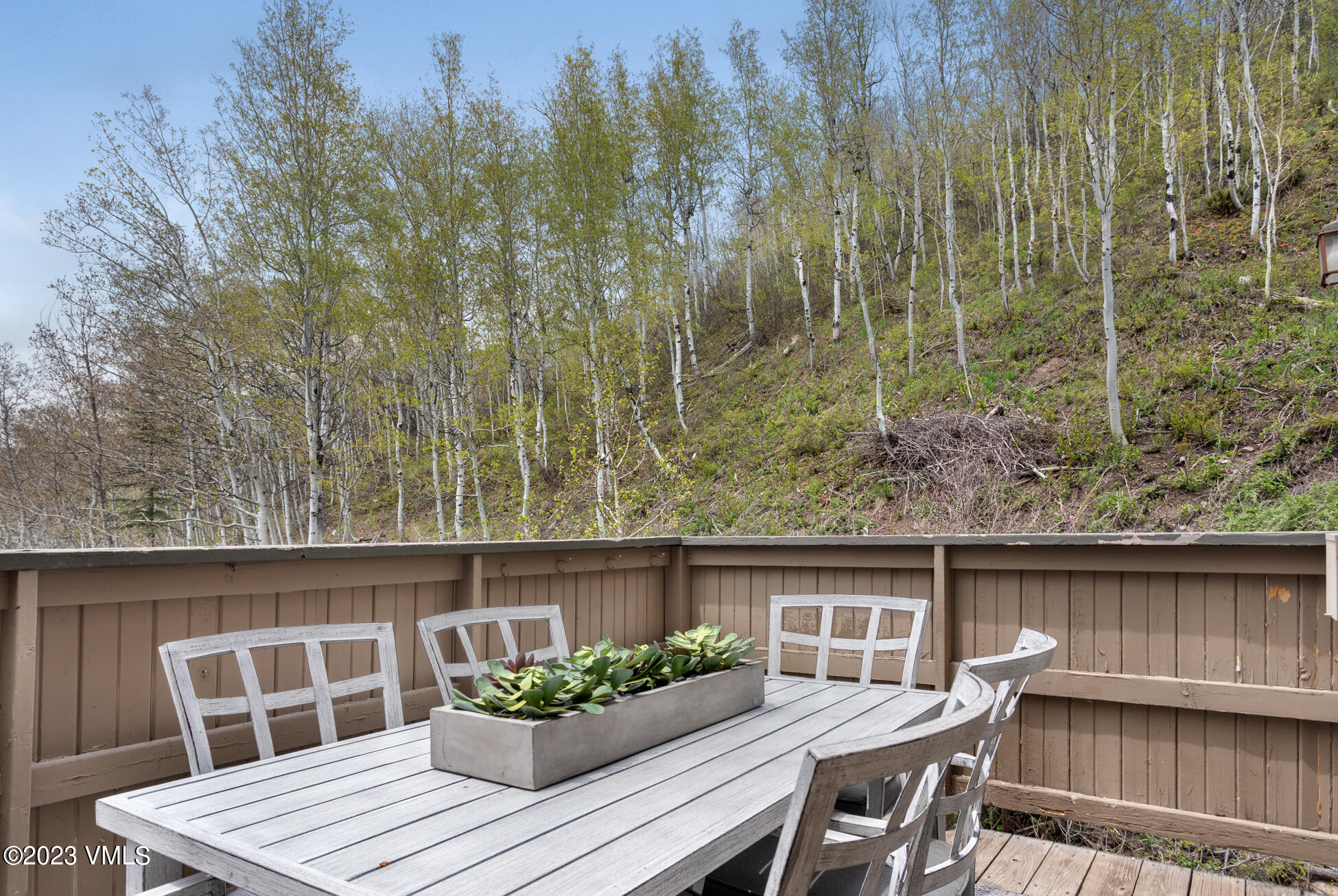 3910 Fall Line Drive, Unit 19 Vail, CO 81657 - Photo 30 of 40 a view of backyard with seating space and trees in the background