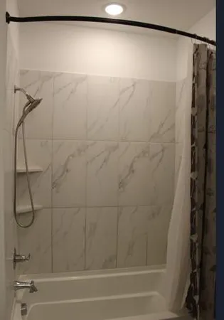 a bathroom with a shower