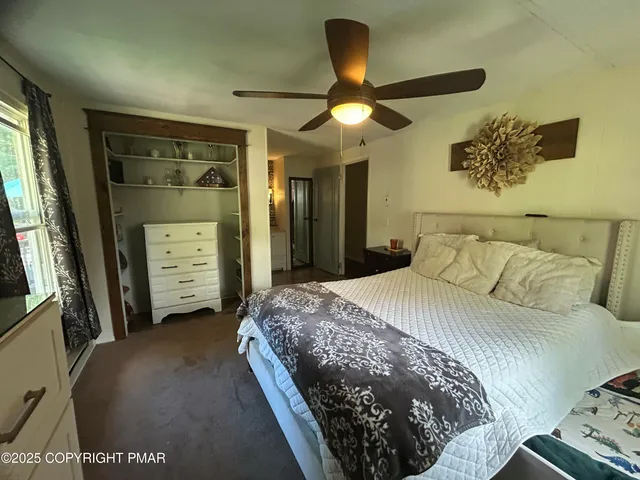 a bedroom with a bed and a walk in closet