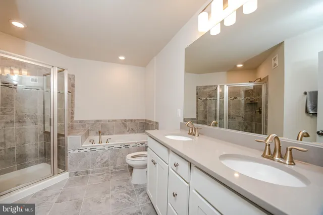 a bathroom with a double vanity sink mirror double shower and a bathtub