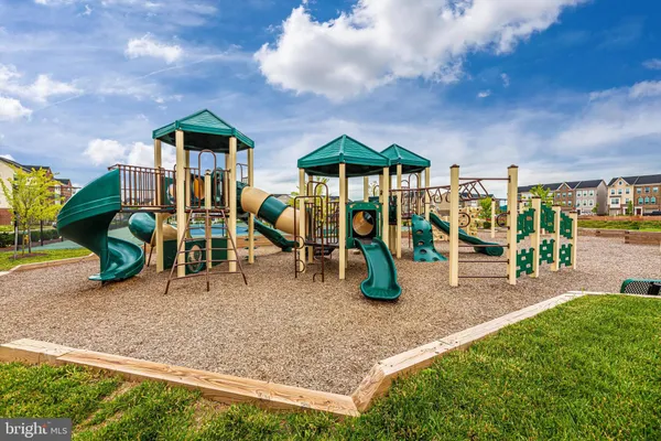 a view of a playground with a slide