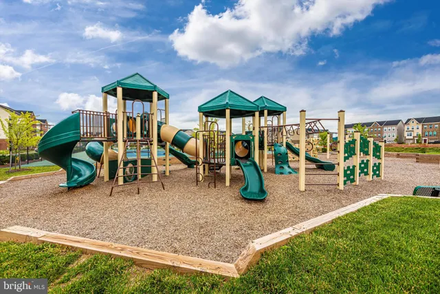 a view of a playground with a slide