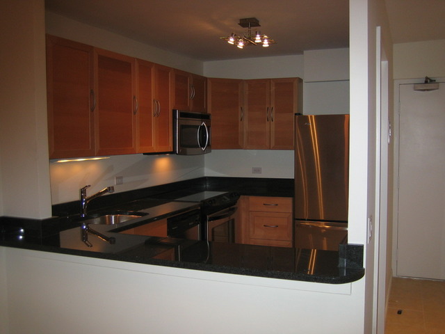 5415 North Sheridan Road, Unit 1715 Chicago, IL 60640 - Photo 4 of 24 a kitchen with kitchen island a counter space and a refrigerator