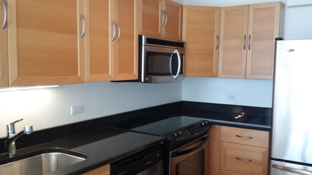 5415 North Sheridan Road, Unit 1715 Chicago, IL 60640 - Photo 9 of 24 a kitchen with granite countertop a stove and a refrigerator