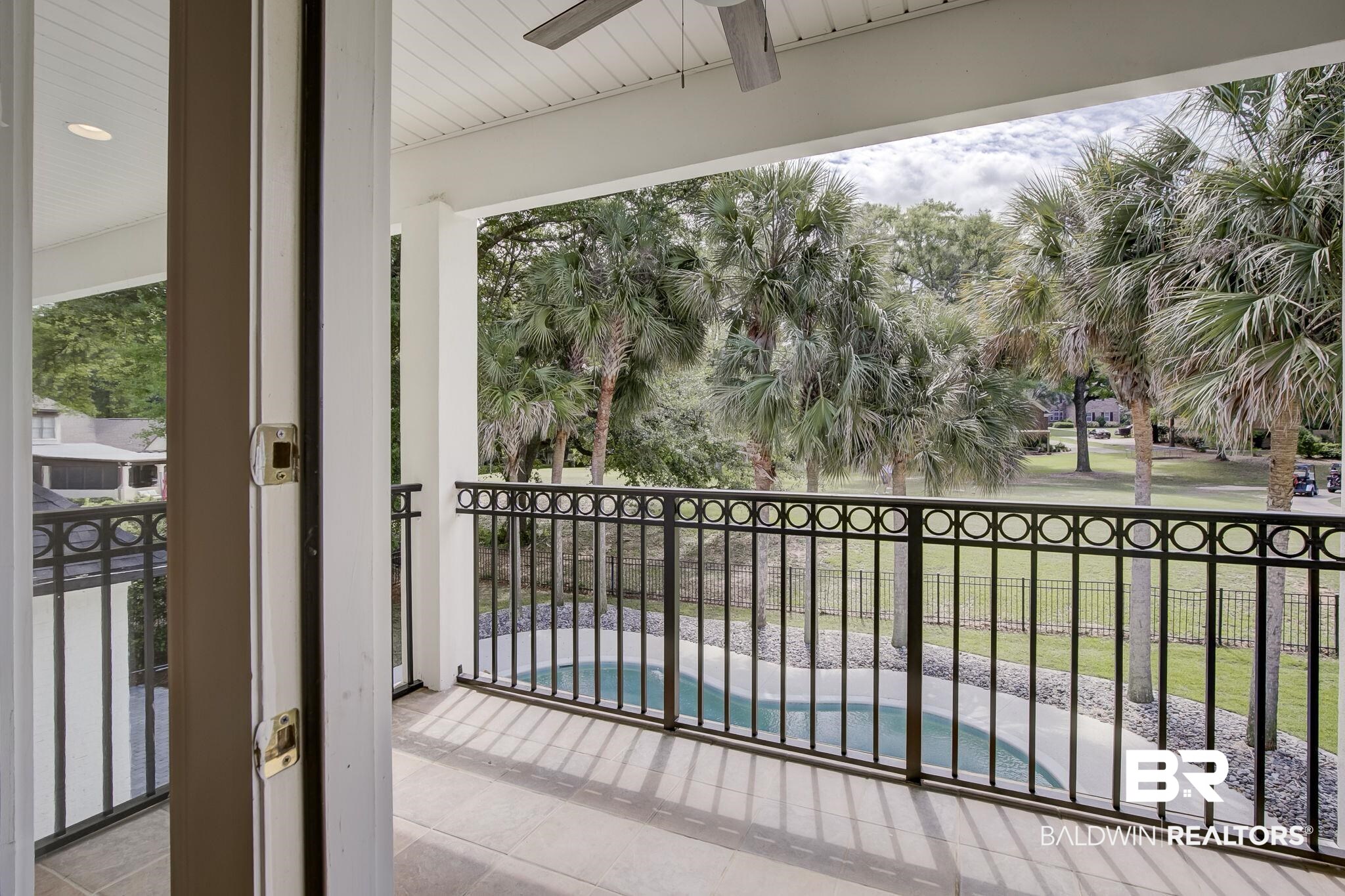 105 High Pines Ridge Fairhope, AL 36532 - Photo 80 of 97 Balcony featuring a ceiling fan, view of pool area, and a patio area