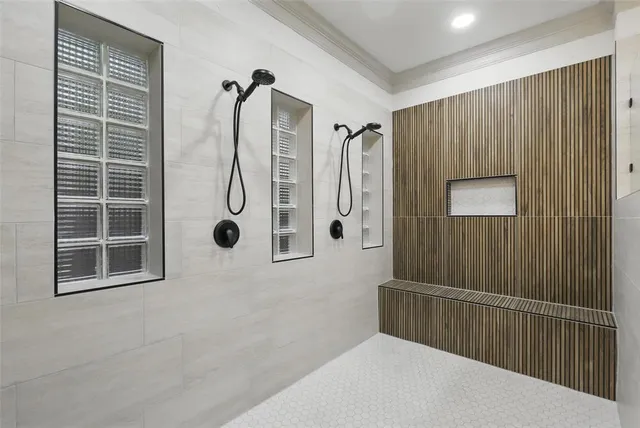 a view of a hallway with shelves