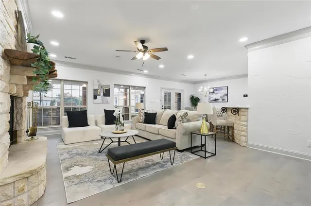 a living room with furniture