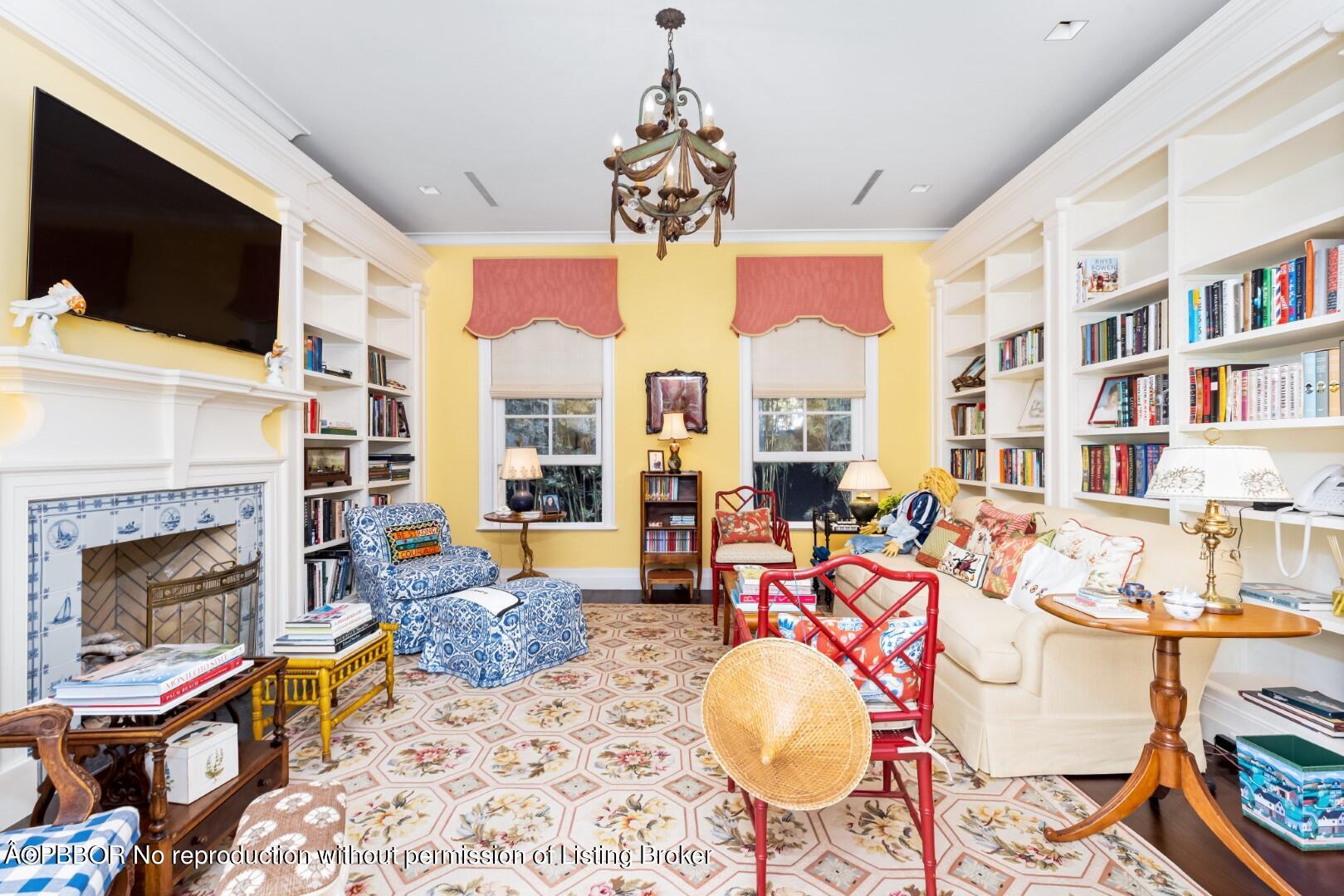 710 South County Road Palm Beach, FL 33480 - Photo 65 of 69 a living room with fireplace furniture and a flat screen tv