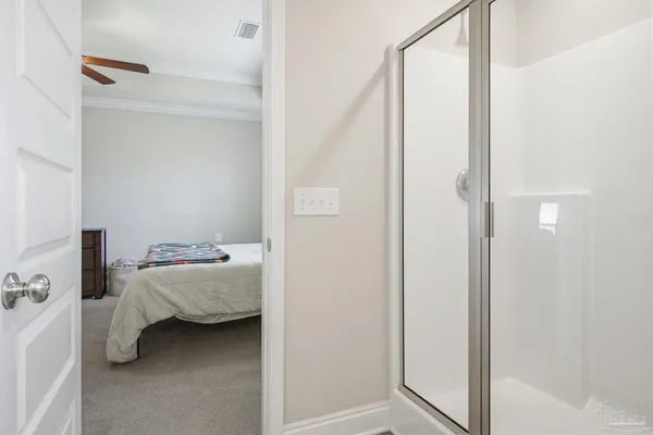 a room that has a bed and a closet