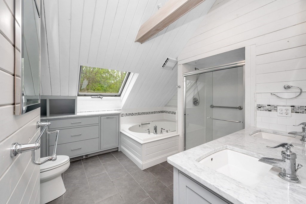 149 Pleasant Valley Road Amesbury, MA 01913 - Photo 22 of 42 a bathroom with a granite countertop sink toilet and shower