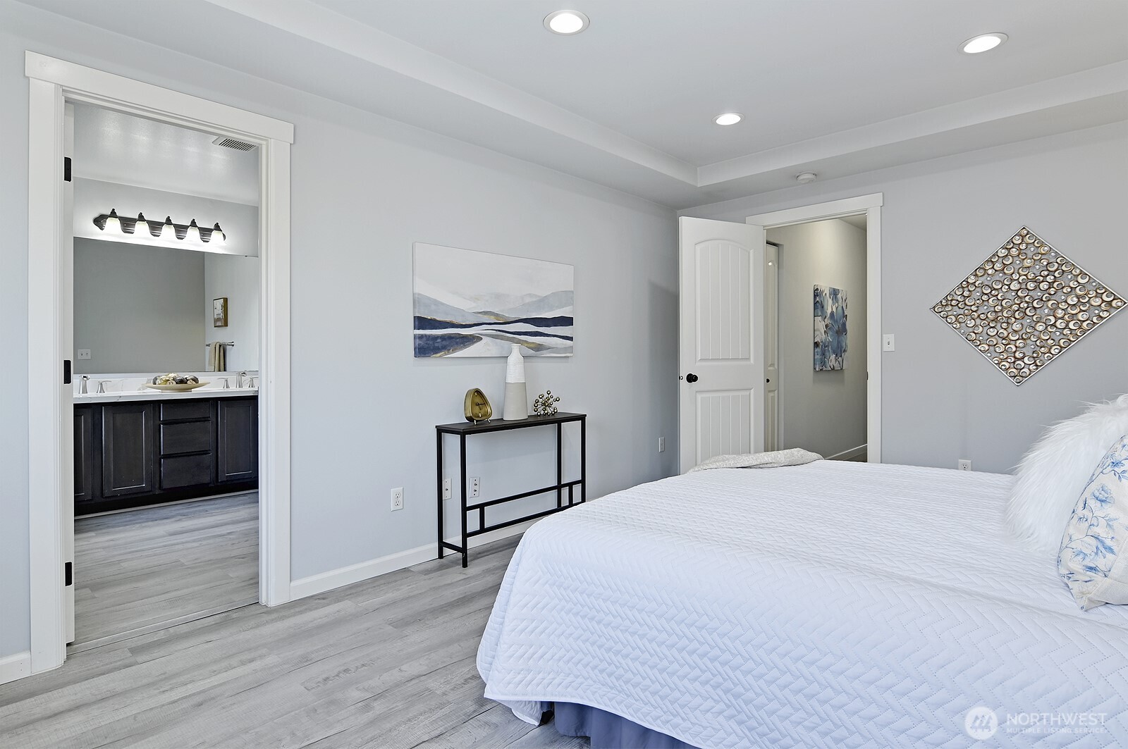 364 Field Place Northeast Renton, WA 98059 - Photo 13 of 28 a bedroom with a bed and a view of bathroom