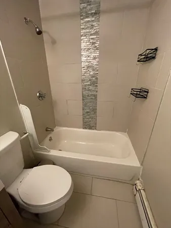 a bathroom with a toilet and a bath tub
