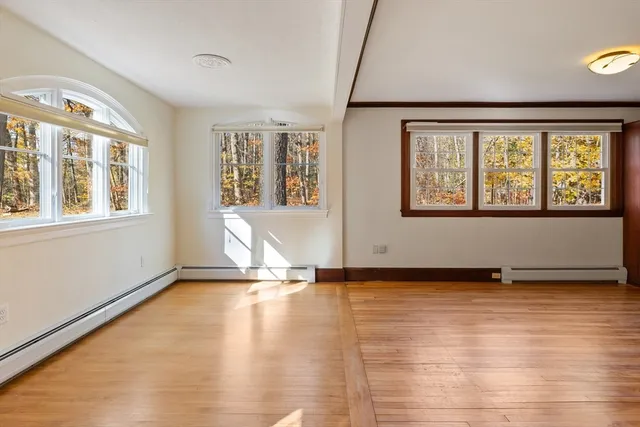 a view of a room with a window