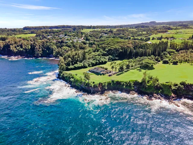 an aerial view of a houses with a yard