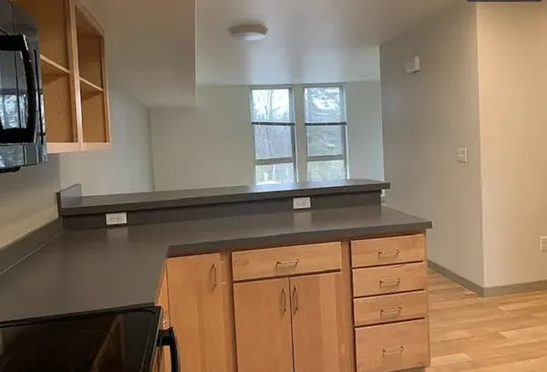 a kitchen with a sink and a window