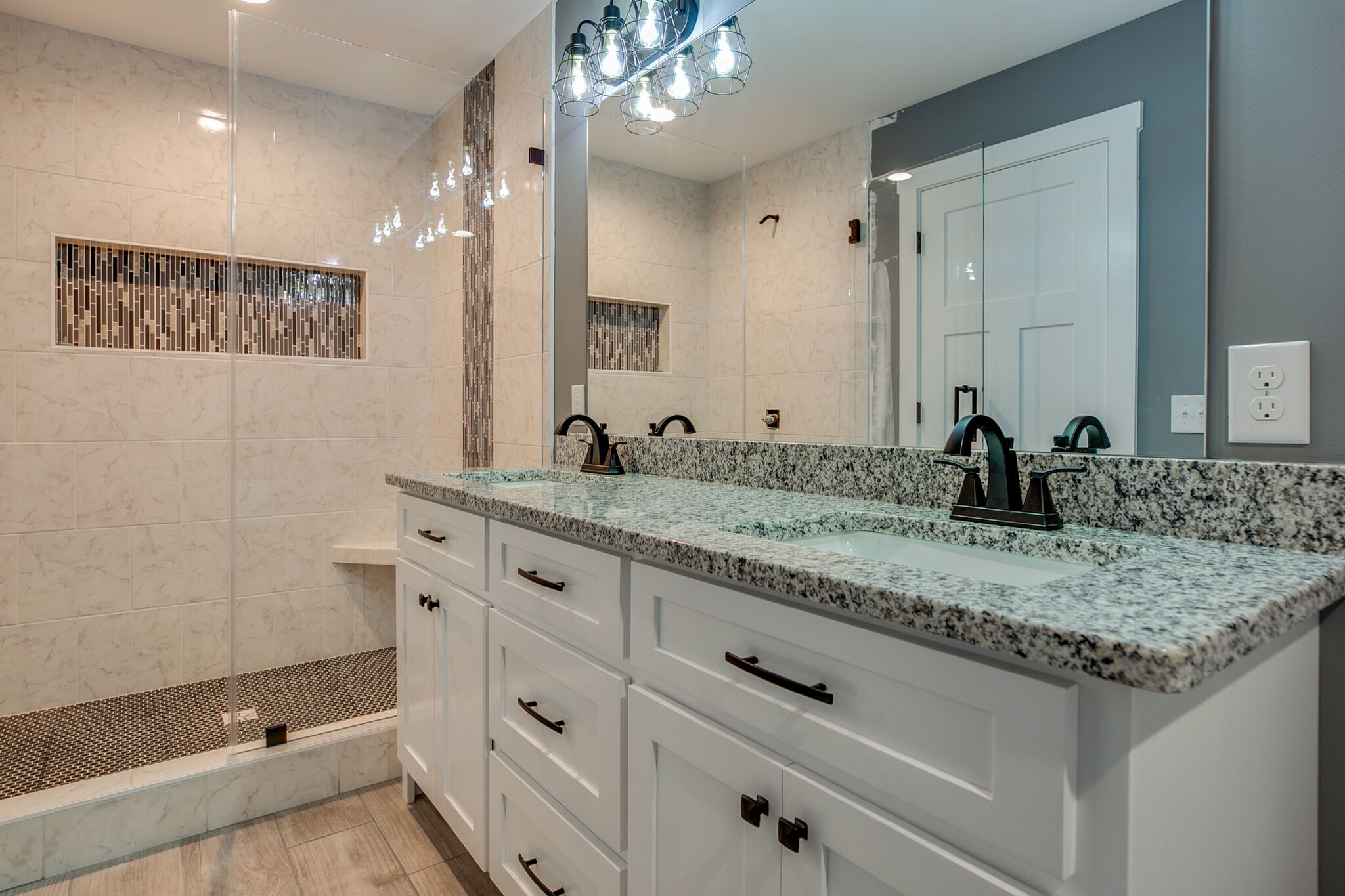 42 Post Road Manchester, TN 37355 - Photo 37 of 43 a bathroom with a granite countertop sink and a mirror