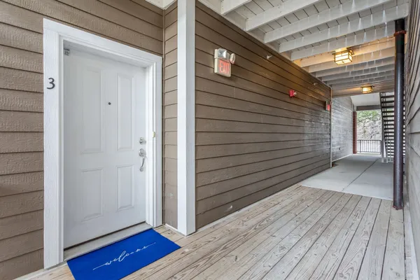 a view of wooden door