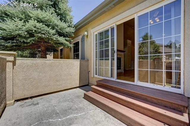 a view of a building with a large window