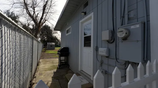 a porch with seating space