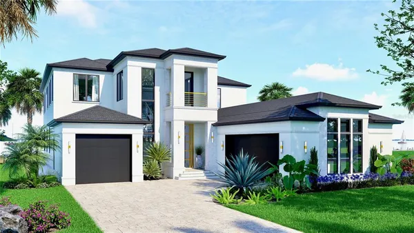 a front view of a house with a garden and plants