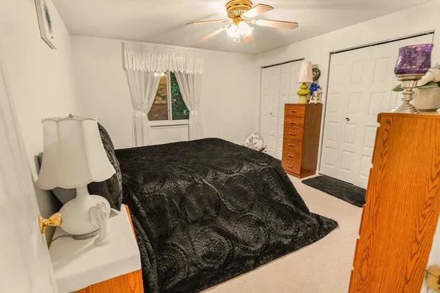 a bedroom with a bed and a walk in closet